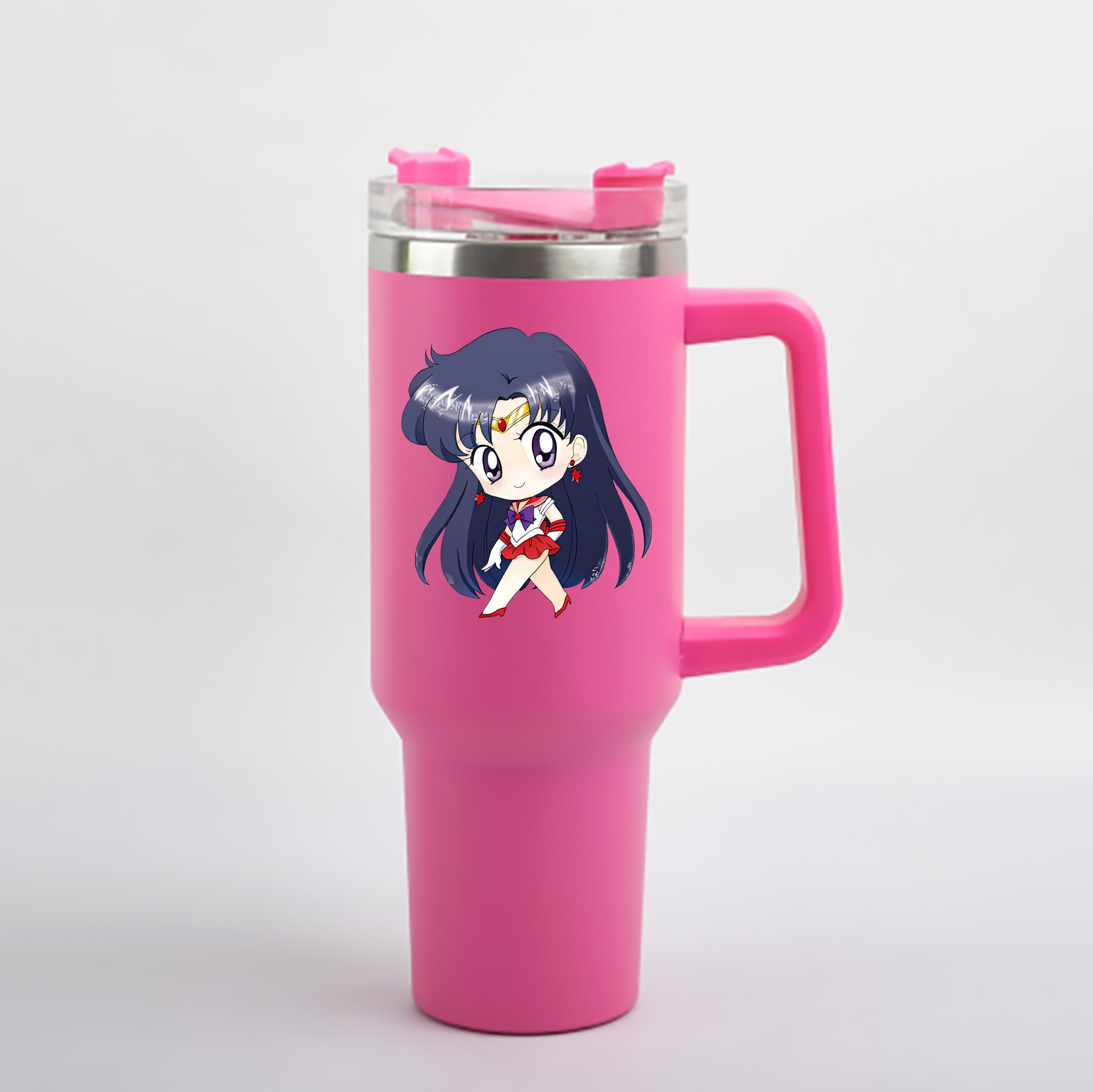 （画像用） 美少女戦士セーラームーン 火野レイ ひの レイ Sailor Moon Hino Rei （セーラーマーズ,Sailor Mars） 1200mL車用タンブラー - クリスタルステッカー（プラスチックストロー付き）